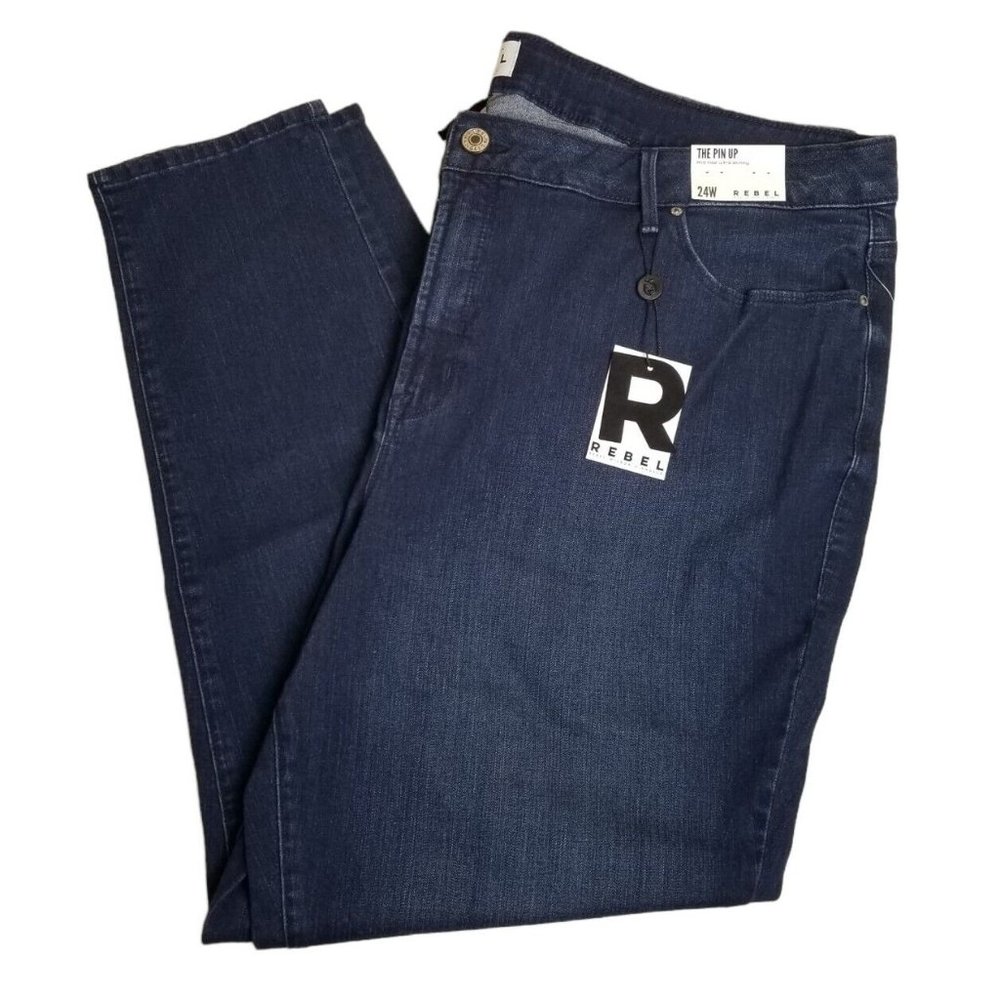 Rebel Wilson x Angels Jeans 24W The Pin Up Skinny Blue Denim Mid Rise Dark Wash